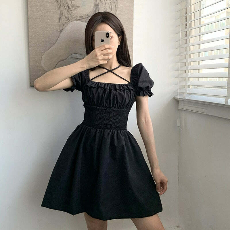 Y2K Gothic Mini Dress - Retro 90s Grunge, Summer Party Outfit, Pastel Goth, Y2K Fashion