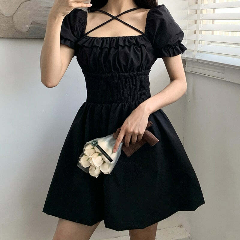 Y2K Gothic Mini Dress - Retro 90s Grunge, Summer Party Outfit, Pastel Goth, Y2K Fashion