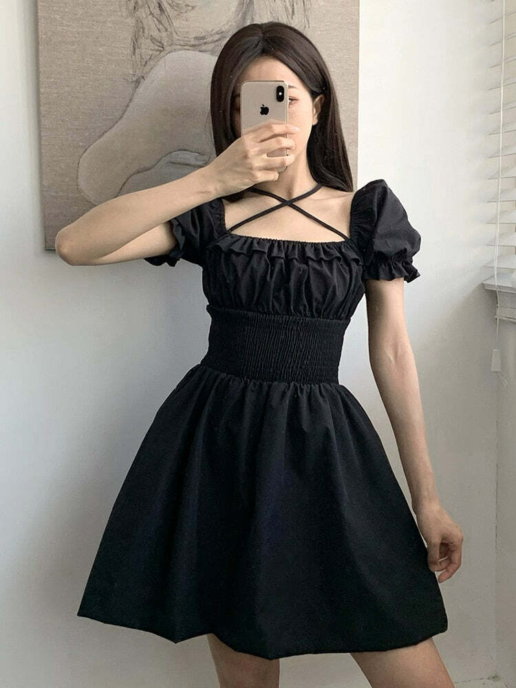 Y2K Gothic Mini Dress - Retro 90s Grunge, Summer Party Outfit, Pastel Goth, Y2K Fashion