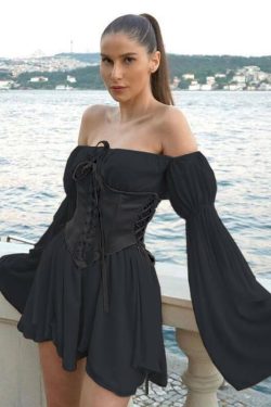 Y2K Gothic Mini Dress Corset Set - 90s Grunge, Retro Summer Outfit, Y2K Party & Club Fashion