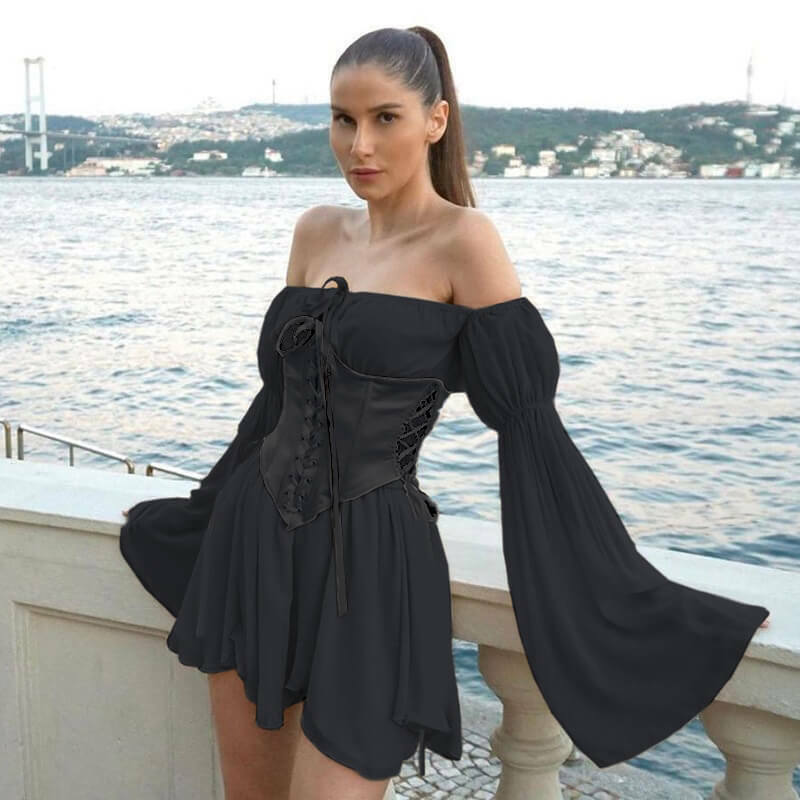 Y2K Gothic Mini Dress Corset Set - 90s Grunge, Retro Summer Outfit, Y2K Party & Club Fashion