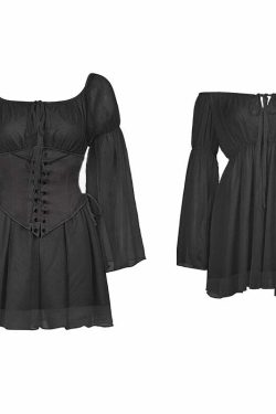 Y2K Gothic Mini Dress Corset Set - 90s Grunge, Retro Summer Outfit, Y2K Party & Club Fashion