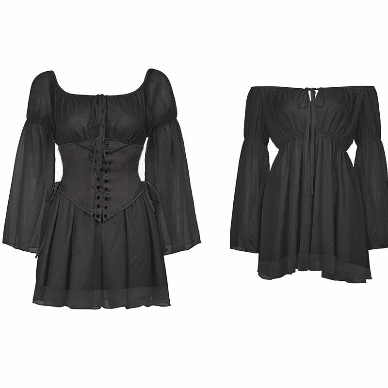 Y2K Gothic Mini Dress Corset Set - 90s Grunge, Retro Summer Outfit, Y2K Party & Club Fashion