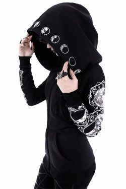 Y2K Gothic Moon Phases Zip Up Hoodie - Retro 90s Grunge, Pastel Goth, Y2K Fashion Outfit