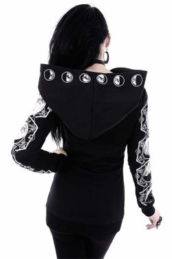 Y2K Gothic Moon Phases Zip Up Hoodie - Retro 90s Grunge, Pastel Goth, Y2K Fashion Outfit