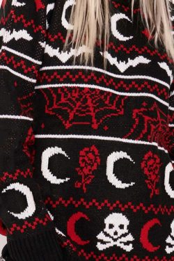 Y2K Gothic Moon Skull Knitted Sweater - Retro 90s Grunge, Dark Y2K Fashion, Pastel Goth Style