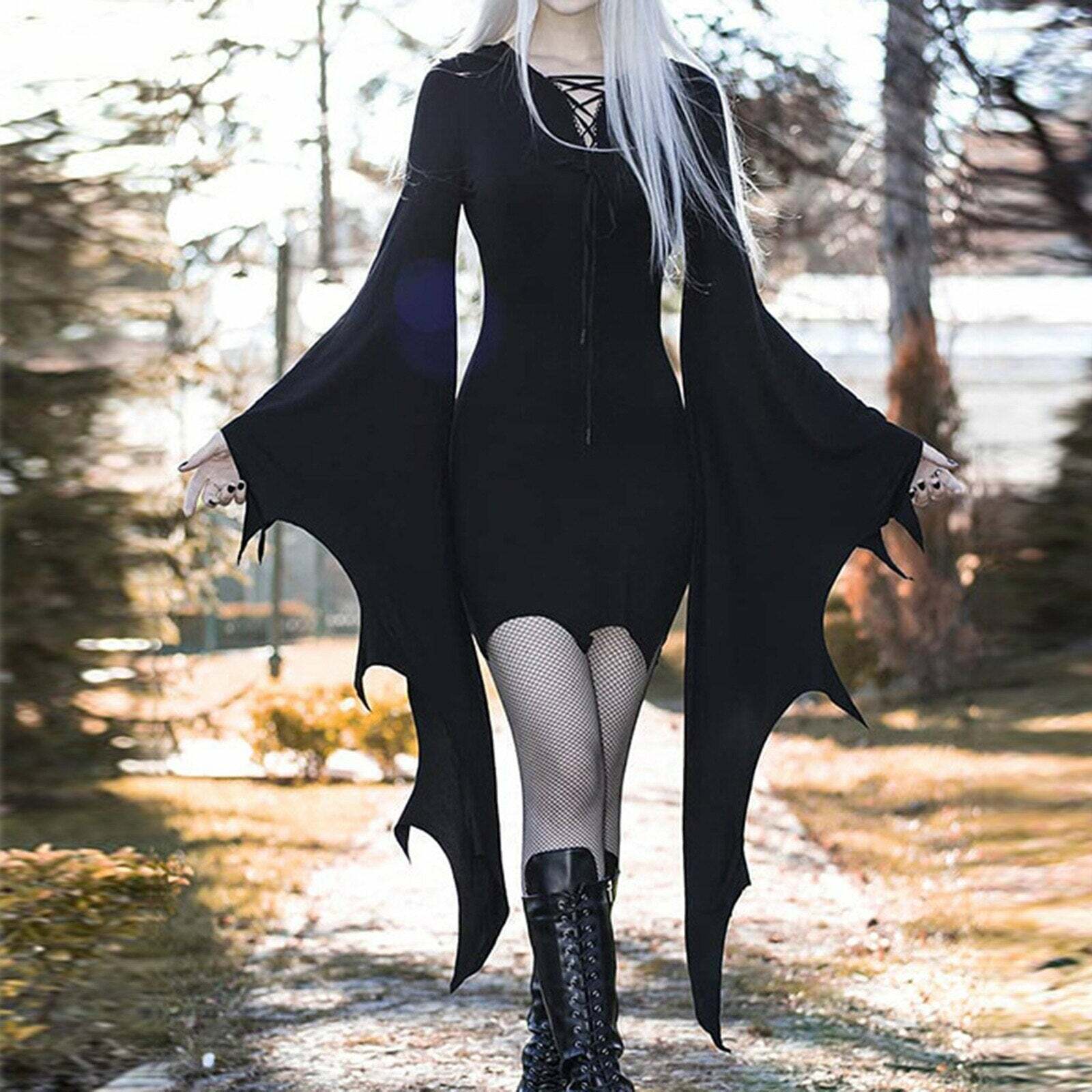 Y2K Gothic Morticia Adams Dress - 90s Grunge, Retro Style, Y2K Party & Club Outfits