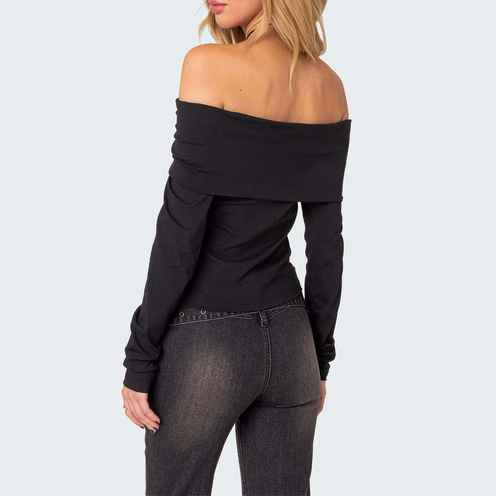 Y2K Gothic Off-Shoulder Long Sleeve Top - Retro 90s Grunge Fashion for Summer Outfits