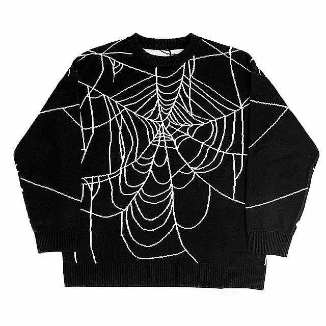 Y2K Gothic Oversized Spider Web Sweater - 90s Grunge, Retro, Pastel Goth, Y2K Fashion