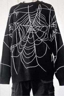 Y2K Gothic Oversized Spider Web Sweater - 90s Grunge, Retro, Pastel Goth, Y2K Fashion