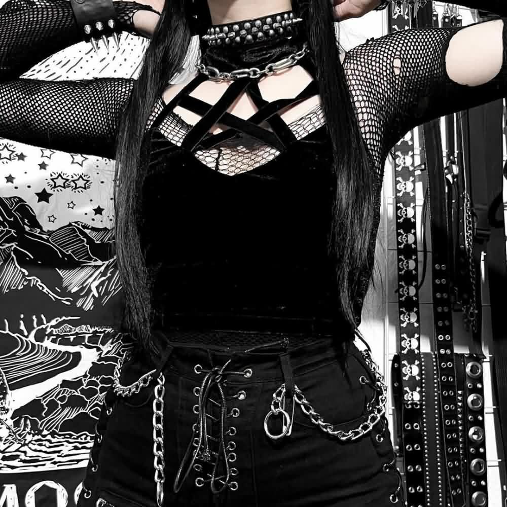 Y2K Gothic Pentagram Halter Top - 90s Grunge, Retro, Pastel Goth, Summer Y2K Fashion