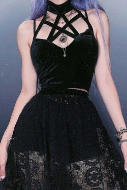 Y2K Gothic Pentagram Halter Top - 90s Grunge, Retro, Pastel Goth, Summer Y2K Fashion