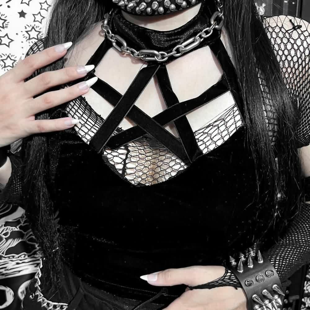 Y2K Gothic Pentagram Halter Top - 90s Grunge, Retro, Pastel Goth, Summer Y2K Fashion