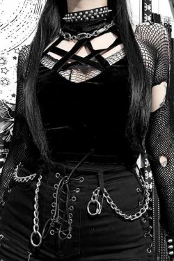 Y2K Gothic Pentagram Halter Top - 90s Grunge, Retro, Pastel Goth, Summer Y2K Fashion
