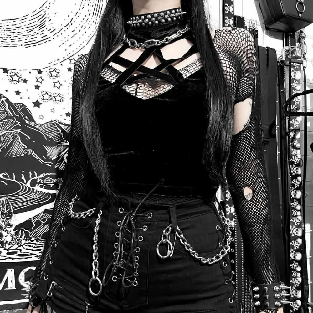 Y2K Gothic Pentagram Halter Top - 90s Grunge, Retro, Pastel Goth, Summer Y2K Fashion