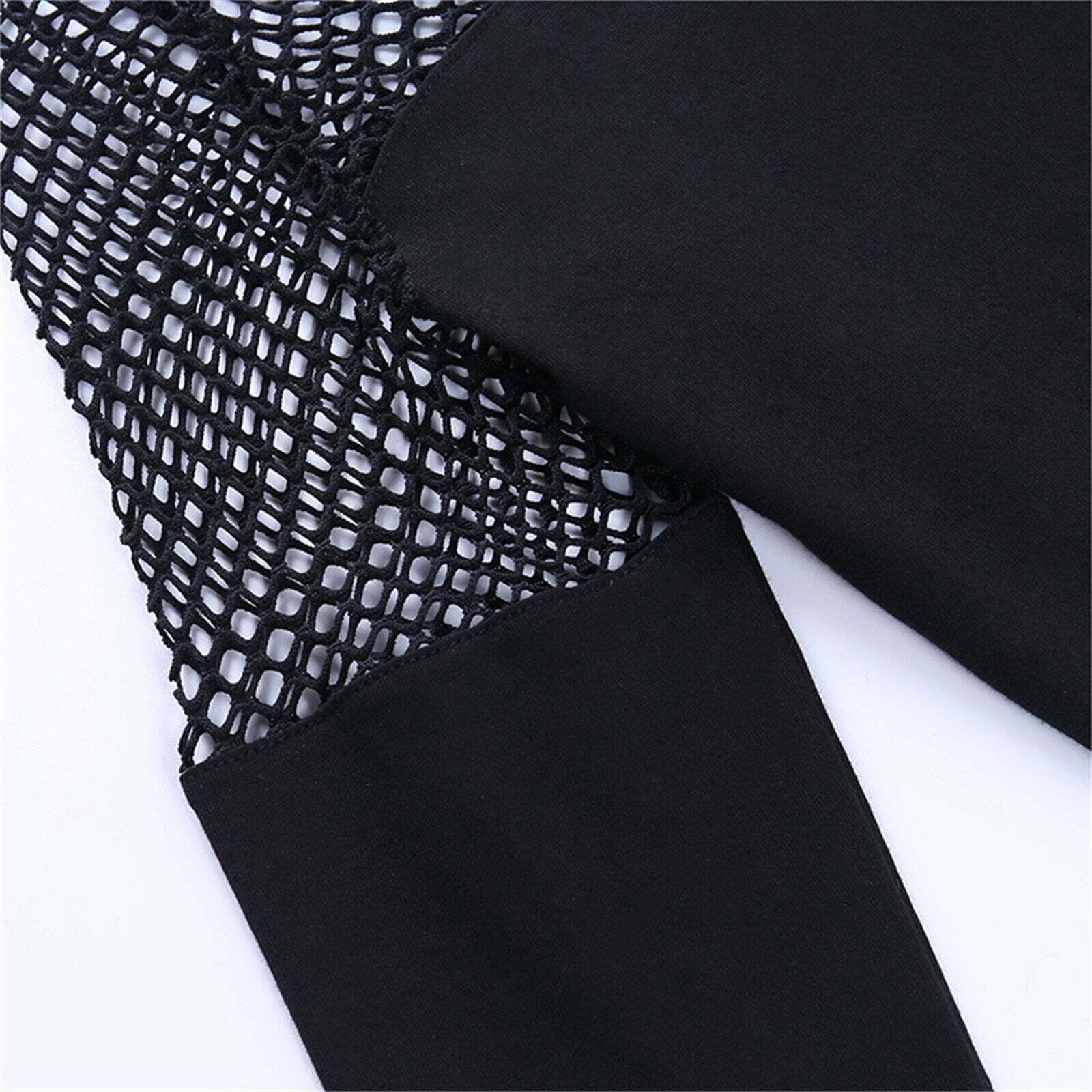 Y2K Gothic Pentagram Mesh Tee - Retro 90s Grunge, Pastel Goth, and Summer Y2K Fashion