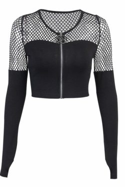 Y2K Gothic Pentagram Mesh Tee - Retro 90s Grunge, Pastel Goth, and Summer Y2K Fashion