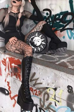 Y2K Gothic Pentagram Mesh Tee - Retro 90s Grunge, Pastel Goth, and Summer Y2K Fashion