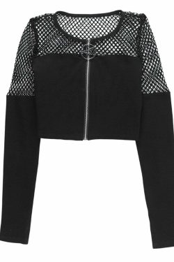 Y2K Gothic Pentagram Mesh Tee - Retro 90s Grunge, Pastel Goth, and Summer Y2K Fashion