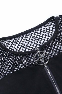 Y2K Gothic Pentagram Mesh Tee - Retro 90s Grunge, Pastel Goth, and Summer Y2K Fashion