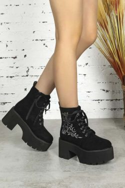 Y2K Gothic Pentagram Rose Platform Boots - 90s Grunge, Retro, Pastel Goth, Y2K Fashion