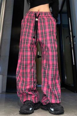 Y2K Gothic Plaid Elegance Pants - Retro 90s Grunge Summer Outfit for Women