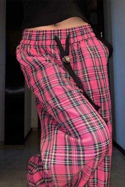 Y2K Gothic Plaid Elegance Pants - Retro 90s Grunge Summer Outfit for Women