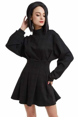 Y2K Gothic Plaid High Waist Mini Dress - 90s Grunge Summer Outfit, Retro Party Fashion
