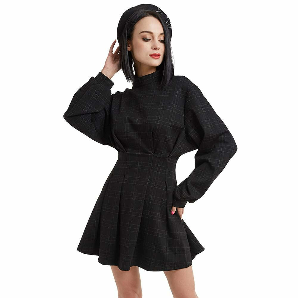 Y2K Gothic Plaid High Waist Mini Dress - 90s Grunge Summer Outfit, Retro Party Fashion