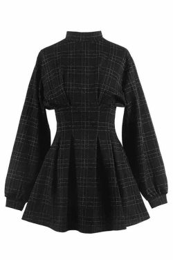 Y2K Gothic Plaid High Waist Mini Dress - 90s Grunge Summer Outfit, Retro Party Fashion