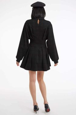 Y2K Gothic Plaid High Waist Mini Dress - 90s Grunge Summer Outfit, Retro Party Fashion