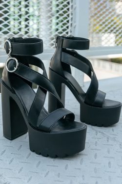 Y2K Gothic Platform Sandals - Ankle Strap High Heels for Retro 90s Grunge & Summer Outfits