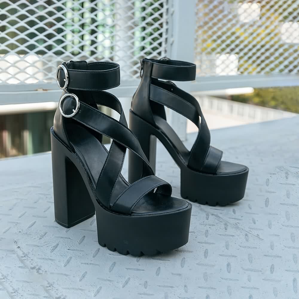 Y2K Gothic Platform Sandals - Ankle Strap High Heels for Retro 90s Grunge & Summer Outfits