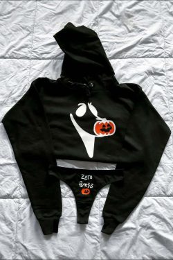Y2K Gothic Pumpkin Cropped Hoodie & Panty Set - Retro 90s Grunge Summer Loungewear Outfit