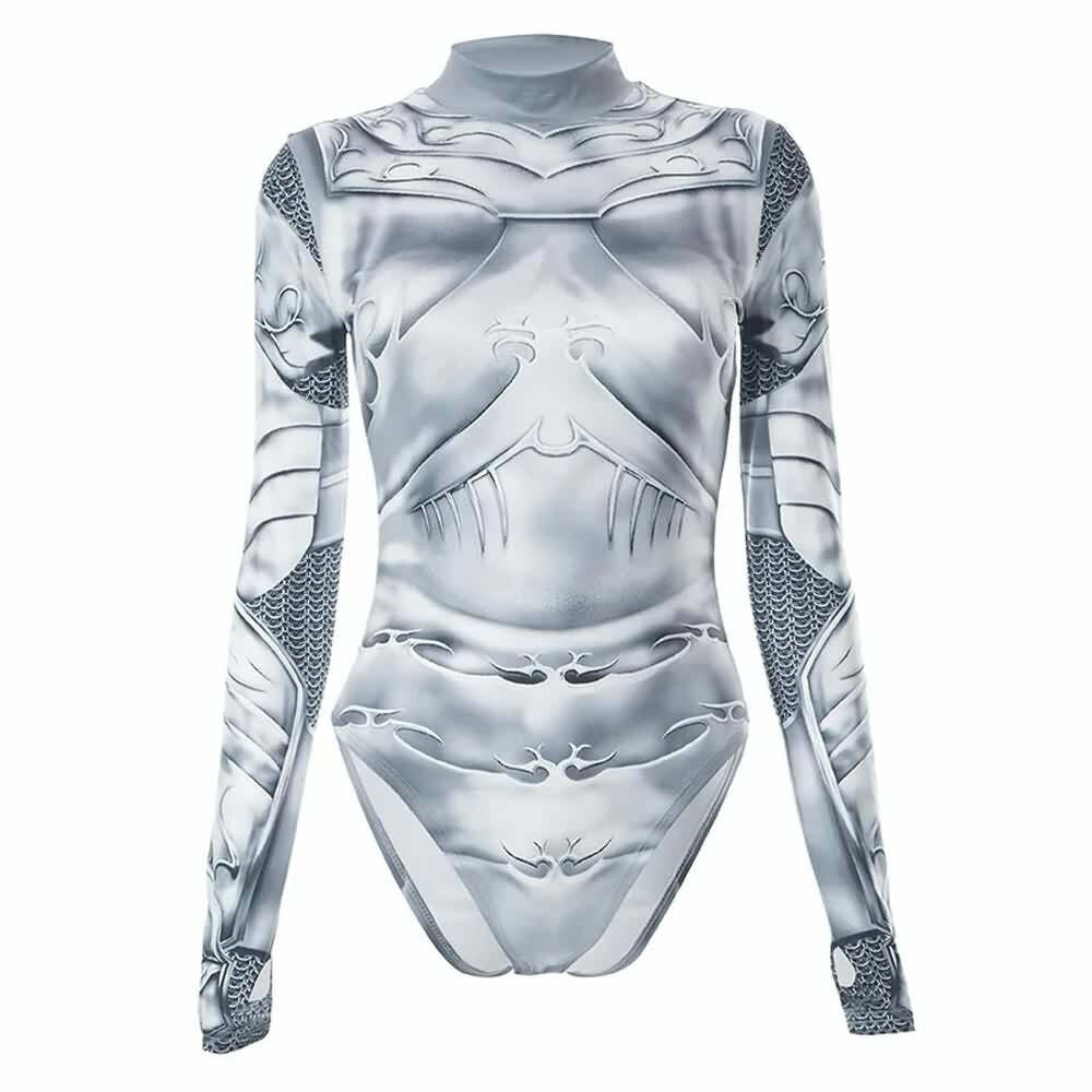 Y2K Gothic Punk Armor Bodysuit - Retro 90s Grunge, Summer Party, Club & Popstar Outfits
