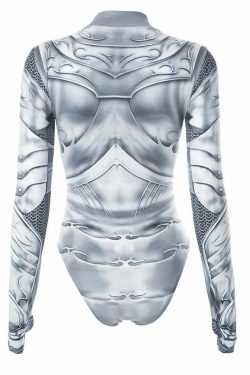Y2K Gothic Punk Armor Bodysuit - Retro 90s Grunge, Summer Party, Club & Popstar Outfits