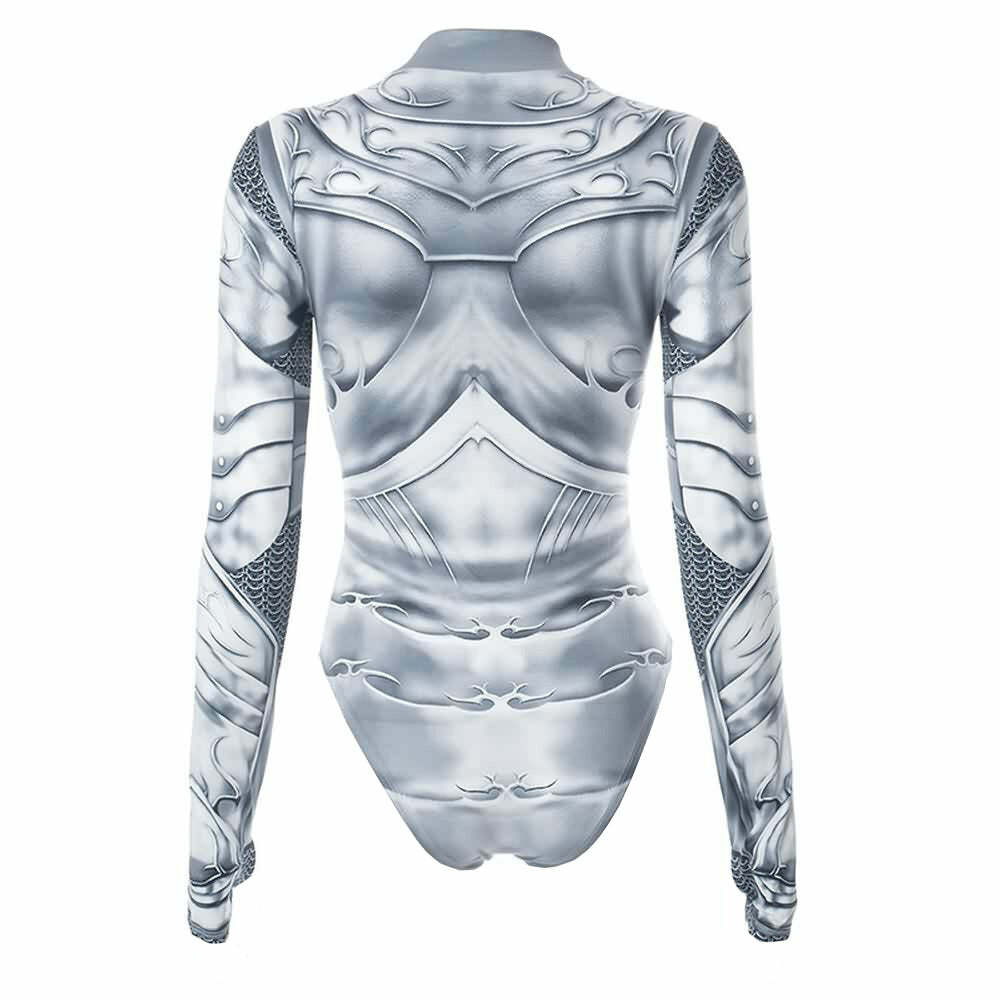 Y2K Gothic Punk Armor Bodysuit - Retro 90s Grunge, Summer Party, Club & Popstar Outfits