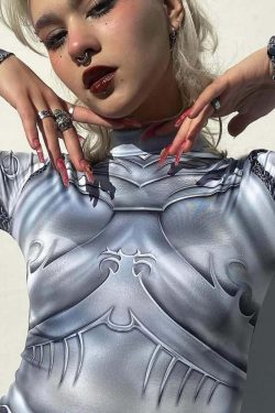 Y2K Gothic Punk Armor Bodysuit - Retro 90s Grunge, Summer Party, Club & Popstar Outfits