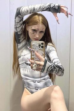 Y2K Gothic Punk Armor Bodysuit - Retro 90s Grunge, Summer Party, Club & Popstar Outfits
