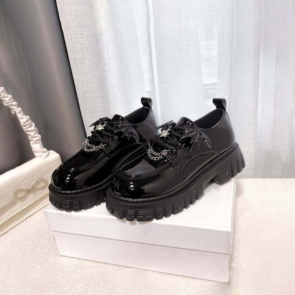 Y2K Gothic Punk Bat Oxford Platform Shoes - Retro 90s Grunge, Pastel Goth, Y2K Fashion