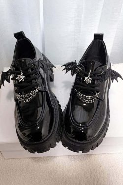 Y2K Gothic Punk Bat Oxford Platform Shoes - Retro 90s Grunge, Pastel Goth, Y2K Fashion