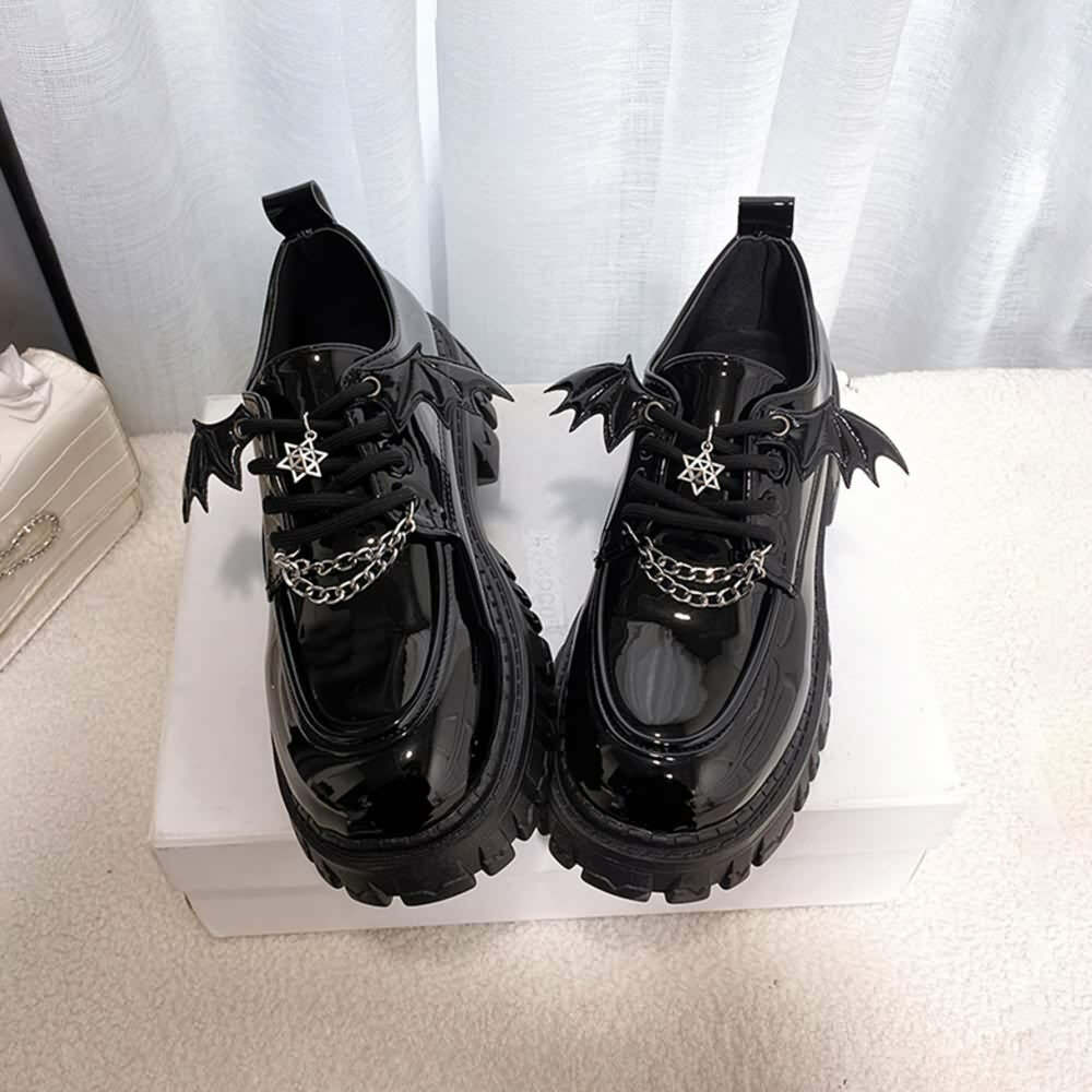 Y2K Gothic Punk Bat Oxford Platform Shoes - Retro 90s Grunge, Pastel Goth, Y2K Fashion