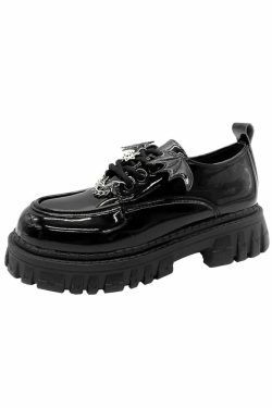 Y2K Gothic Punk Bat Oxford Platform Shoes - Retro 90s Grunge, Pastel Goth, Y2K Fashion
