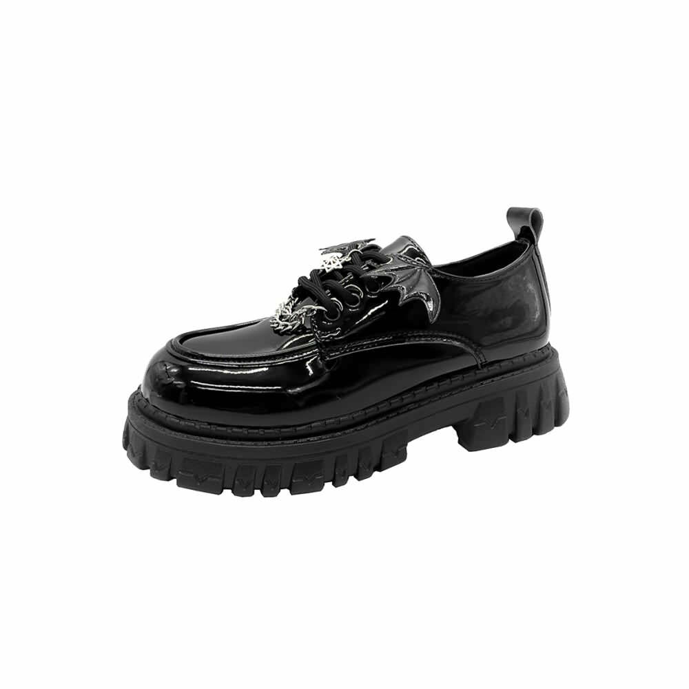 Y2K Gothic Punk Bat Oxford Platform Shoes - Retro 90s Grunge, Pastel Goth, Y2K Fashion
