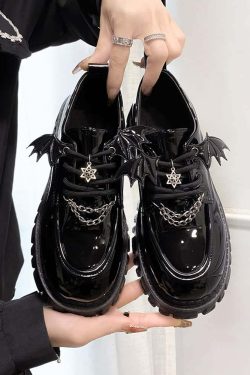 Y2K Gothic Punk Bat Oxford Platform Shoes - Retro 90s Grunge, Pastel Goth, Y2K Fashion