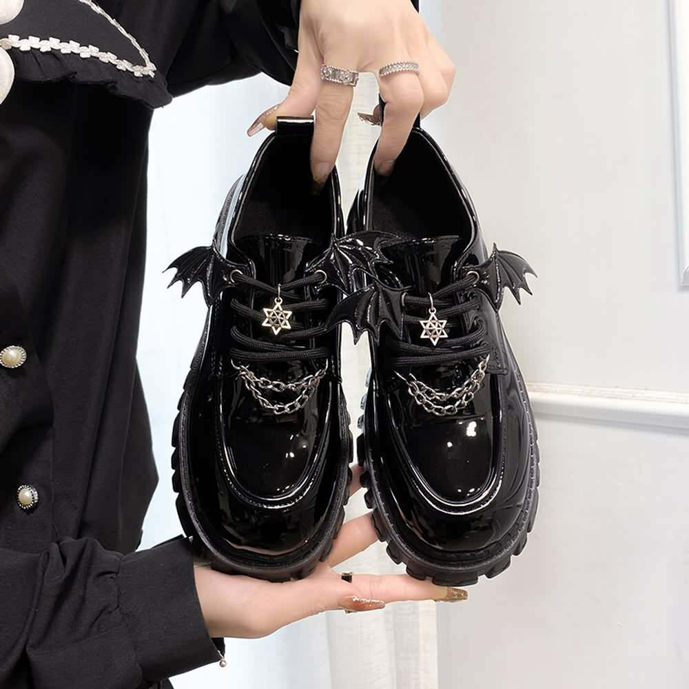 Y2K Gothic Punk Bat Oxford Platform Shoes - Retro 90s Grunge, Pastel Goth, Y2K Fashion