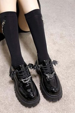 Y2K Gothic Punk Bat Oxford Platform Shoes - Retro 90s Grunge, Pastel Goth, Y2K Fashion
