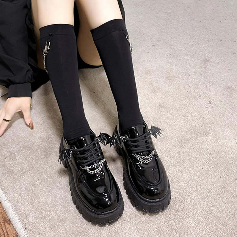 Y2K Gothic Punk Bat Oxford Platform Shoes - Retro 90s Grunge, Pastel Goth, Y2K Fashion