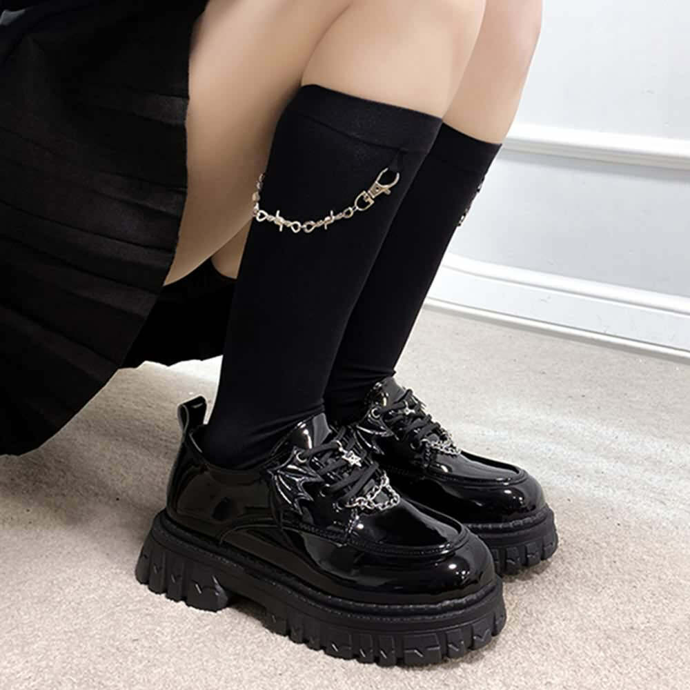 Y2K Gothic Punk Bat Oxford Platform Shoes - Retro 90s Grunge, Pastel Goth, Y2K Fashion