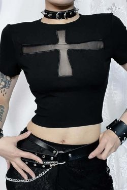 Y2K Gothic Punk Crop T-Shirt - 90s Grunge, Retro Summer, Pastel Goth, Y2K Club Outfits